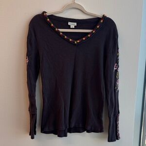 Sundance Black Long Sleeve Top with Embroidered Details